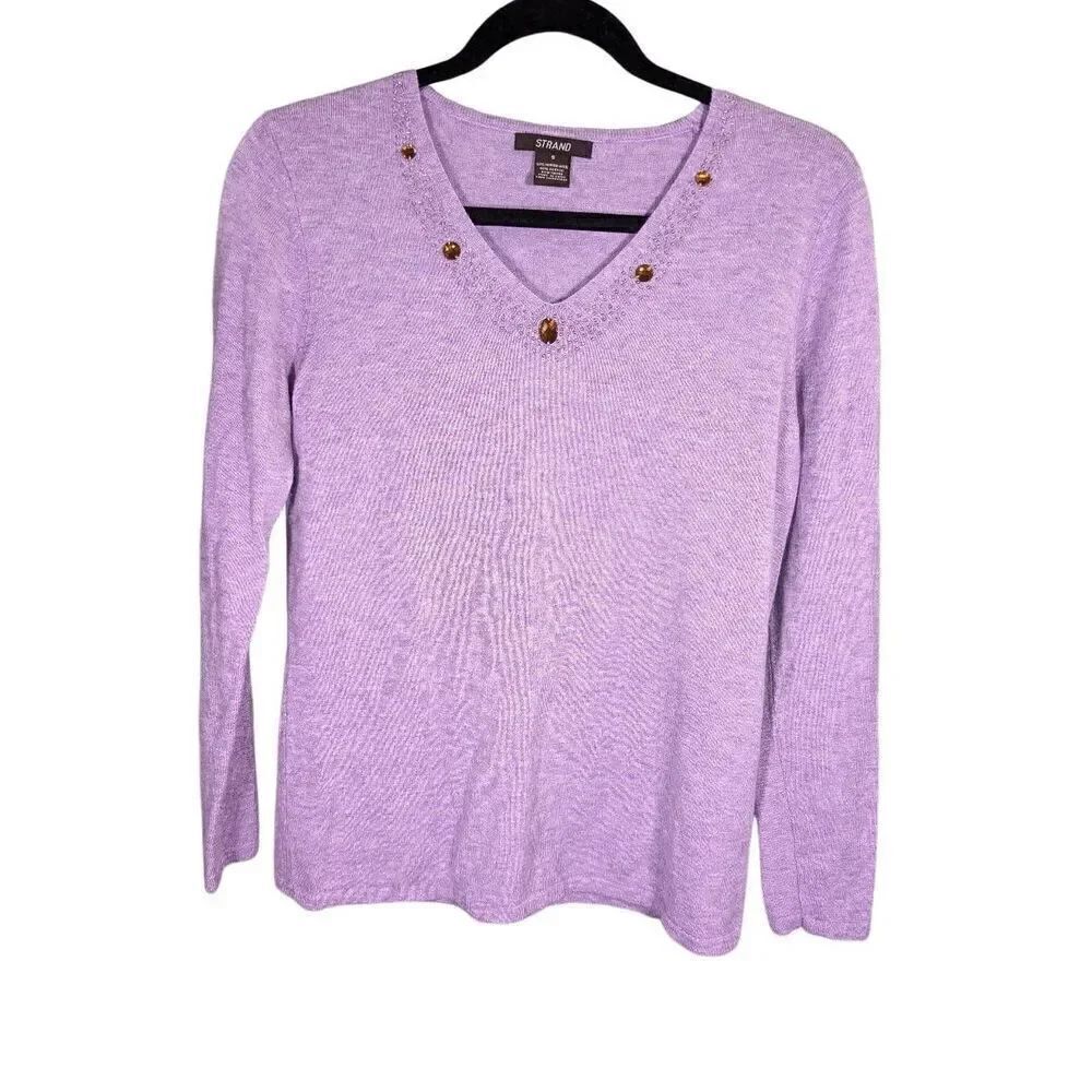 Strand V-Neck Purple/Pink Long Sleeve Sweater Women's Small